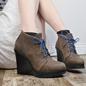 Rag & Bone Brown Leather Wedge Ankle Boots Lace Up Size 40